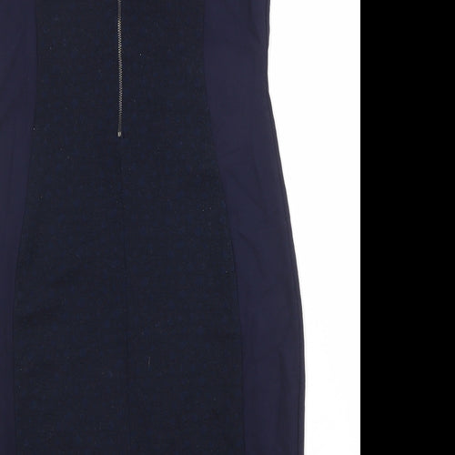 NEXT Womens Black Colourblock Polyester Shift Size 16 Round Neck Zip