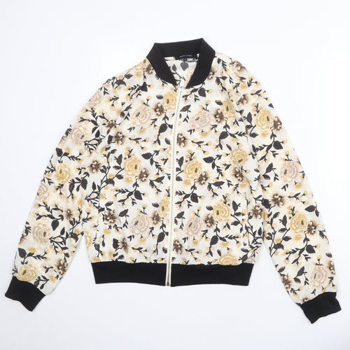 New Look Womens Ivory Floral Varsity Jacket Jacket Size 12 Zip