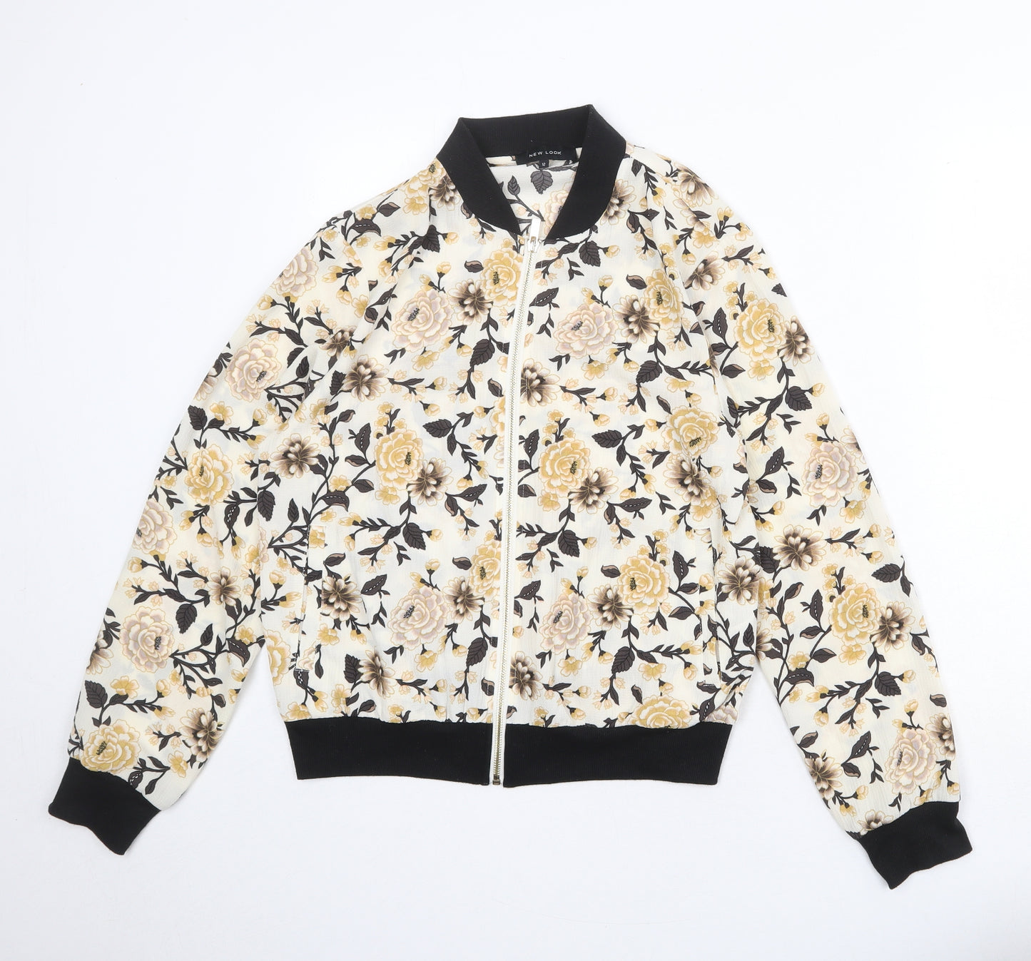 New Look Womens Ivory Floral Varsity Jacket Jacket Size 12 Zip