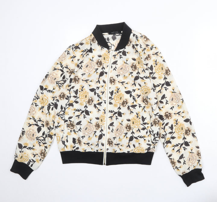 New Look Womens Ivory Floral Varsity Jacket Jacket Size 12 Zip