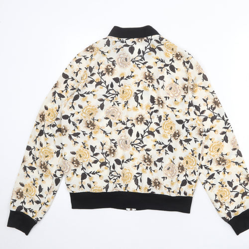 New Look Womens Ivory Floral Varsity Jacket Jacket Size 12 Zip