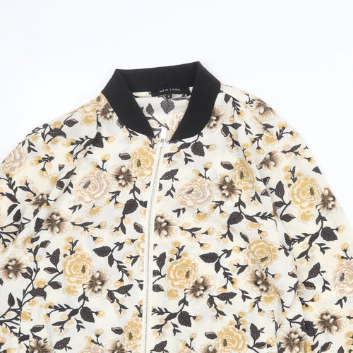 New Look Womens Ivory Floral Varsity Jacket Jacket Size 12 Zip