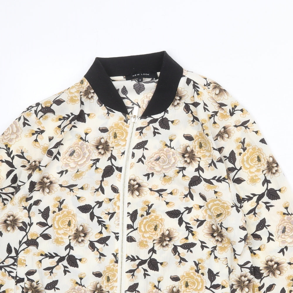 New Look Womens Ivory Floral Varsity Jacket Jacket Size 12 Zip