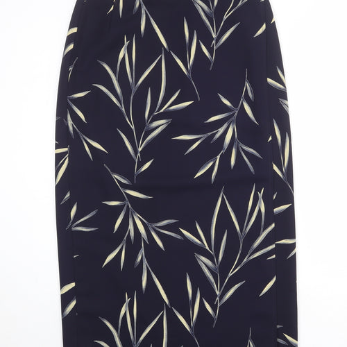 Claire Ashton Womens Blue Geometric Polyester Wrap Skirt Size 16 Zip - Leaf Pattern