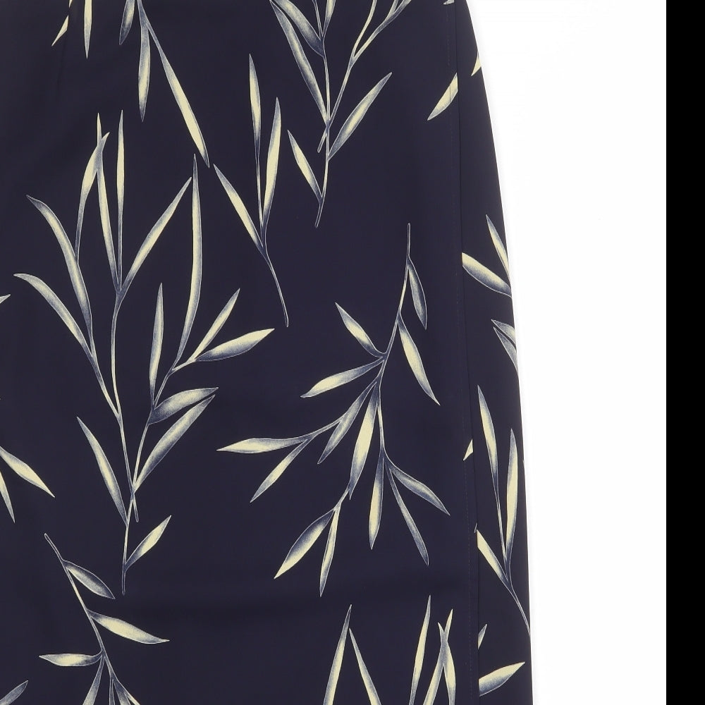 Claire Ashton Womens Blue Geometric Polyester Wrap Skirt Size 16 Zip - Leaf Pattern