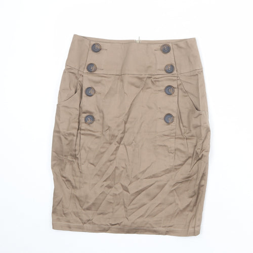 Louche Womens Brown Cotton Straight & Pencil Skirt Size 12 Zip