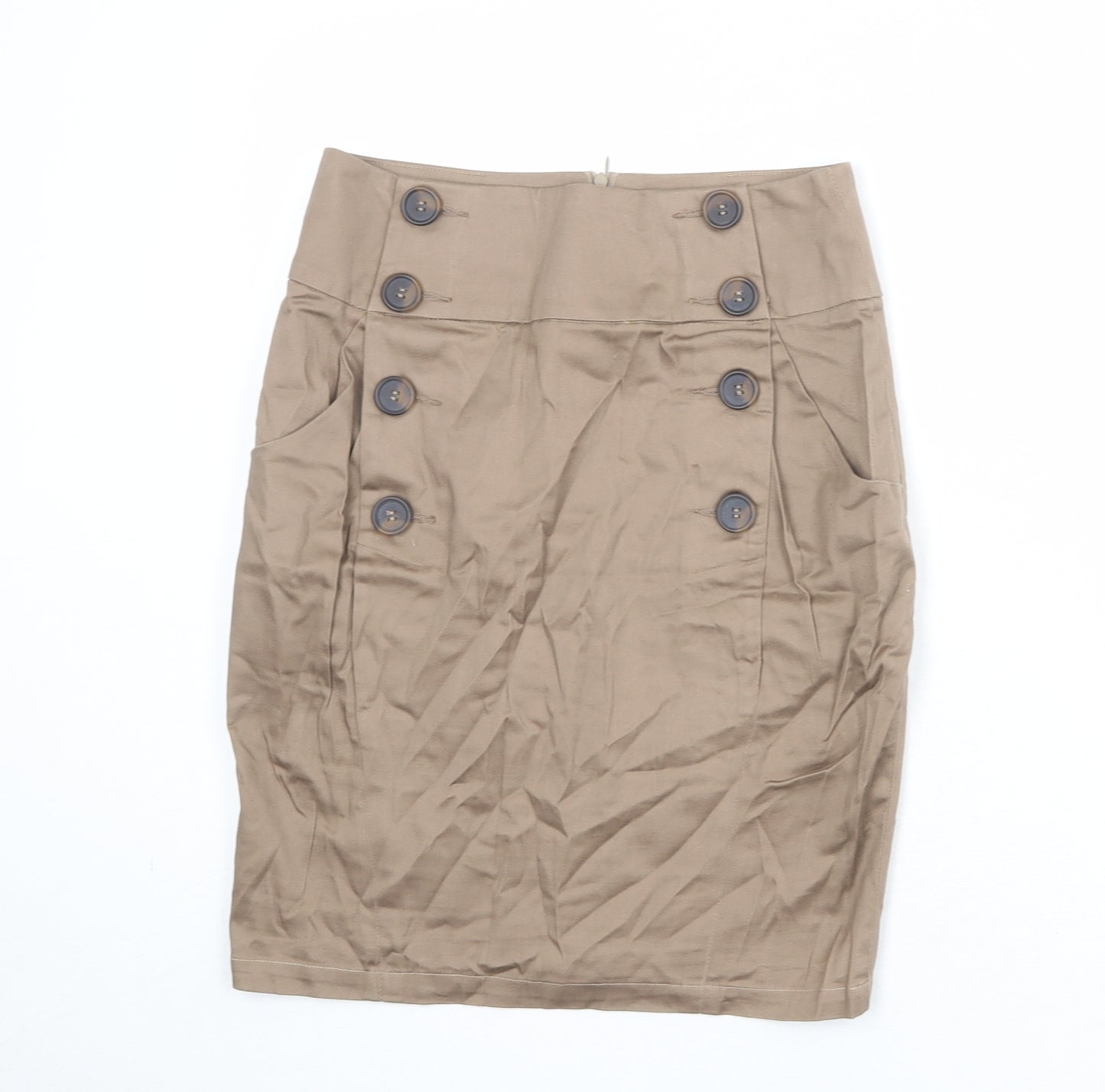 Louche Womens Brown Cotton Straight & Pencil Skirt Size 12 Zip