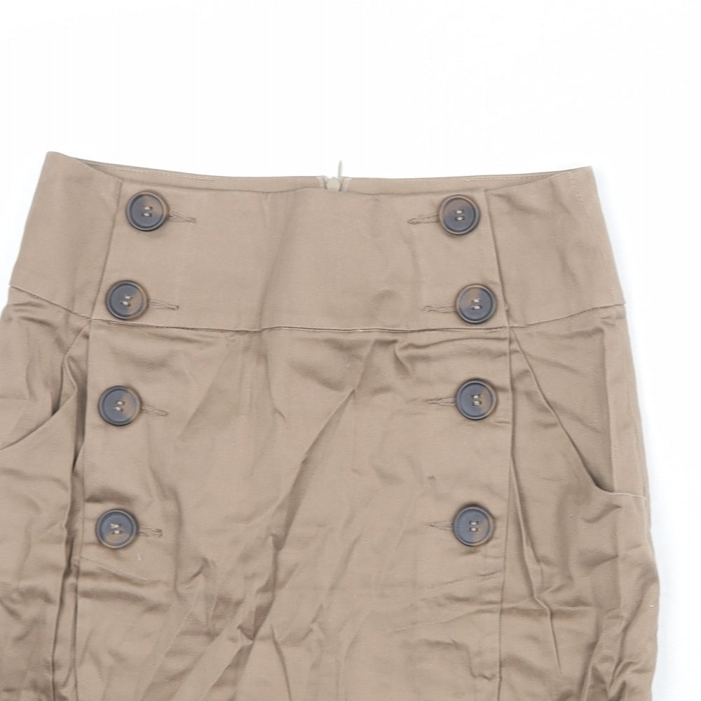 Louche Womens Brown Cotton Straight & Pencil Skirt Size 12 Zip