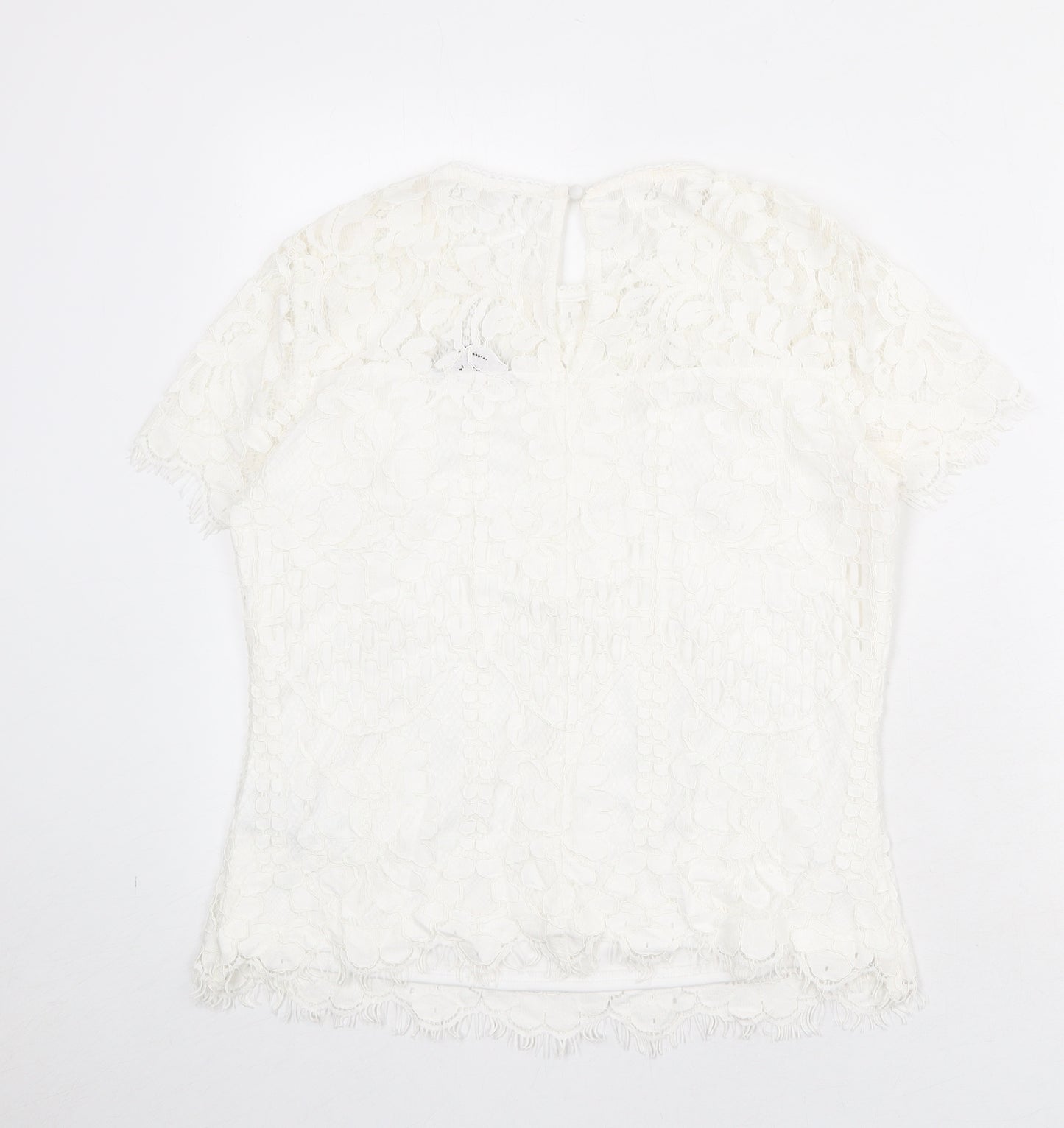 Lipsy Womens White Geometric Viscose Basic Blouse Size 12 Round Neck