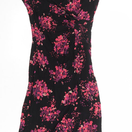 Marks and Spencer Womens Black Floral Viscose Bodycon Size 12 V-Neck Pullover