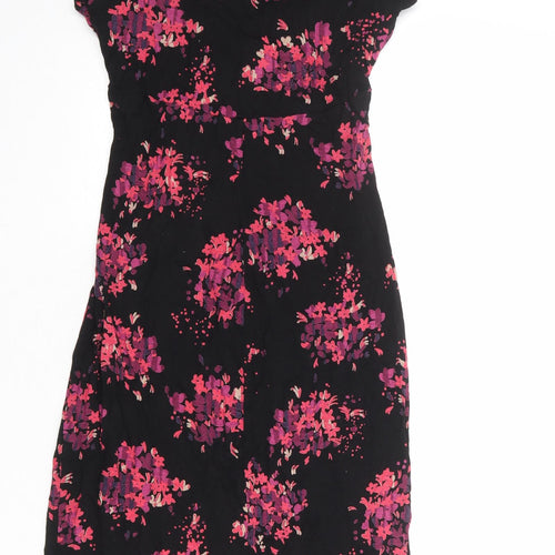 Marks and Spencer Womens Black Floral Viscose Bodycon Size 12 V-Neck Pullover