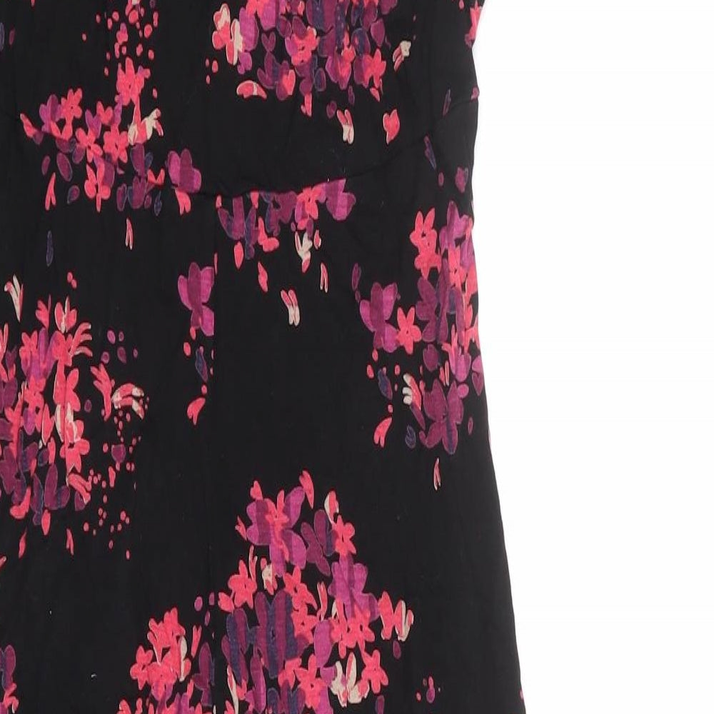 Marks and Spencer Womens Black Floral Viscose Bodycon Size 12 V-Neck Pullover