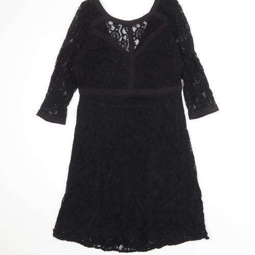 VILA Womens Black Floral Polyester Shift Size M Round Neck Zip