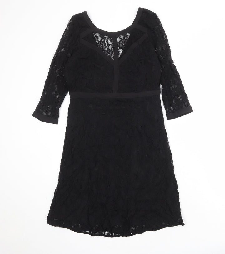 VILA Womens Black Floral Polyester Shift Size M Round Neck Zip