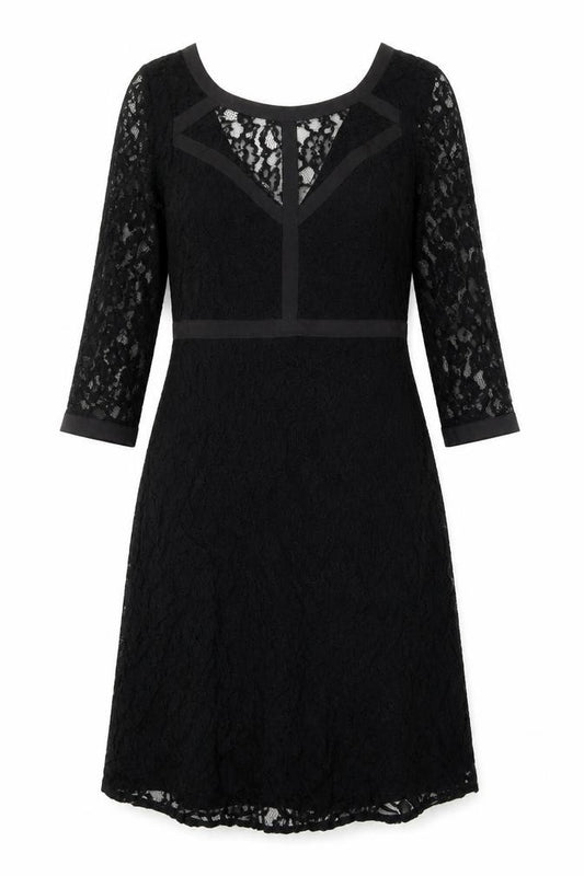 Front view of VILA women’s black floral polyester shift, size M, round neck zip