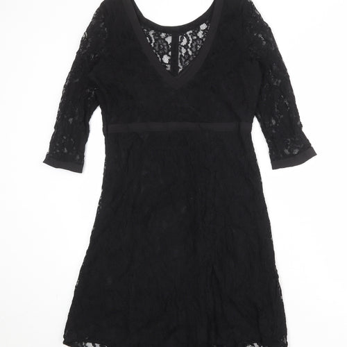 VILA Womens Black Floral Polyester Shift Size M Round Neck Zip
