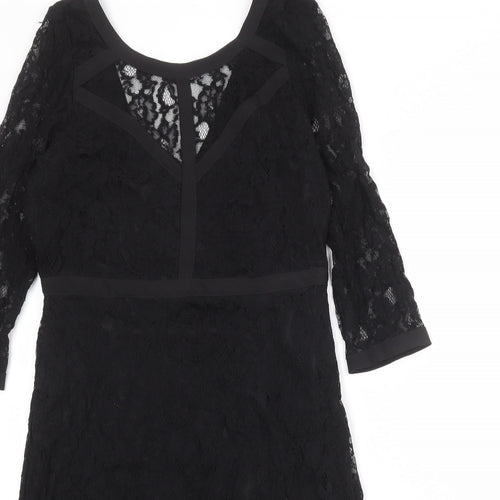 VILA Womens Black Floral Polyester Shift Size M Round Neck Zip