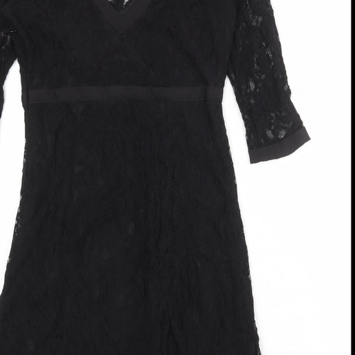 VILA Womens Black Floral Polyester Shift Size M Round Neck Zip
