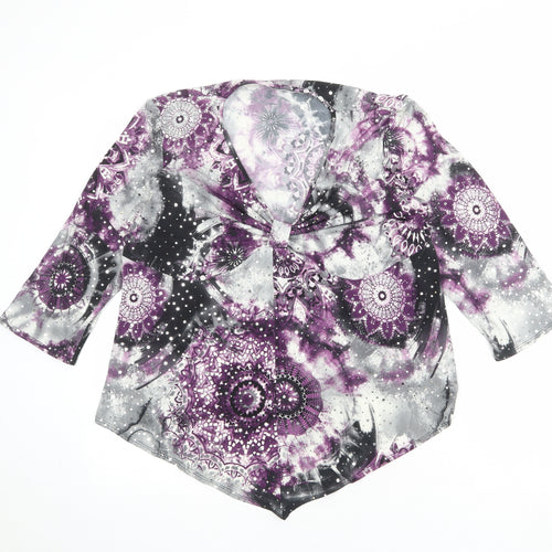 Classic Womens Multicoloured Geometric Polyester Basic Blouse Size XL V-Neck