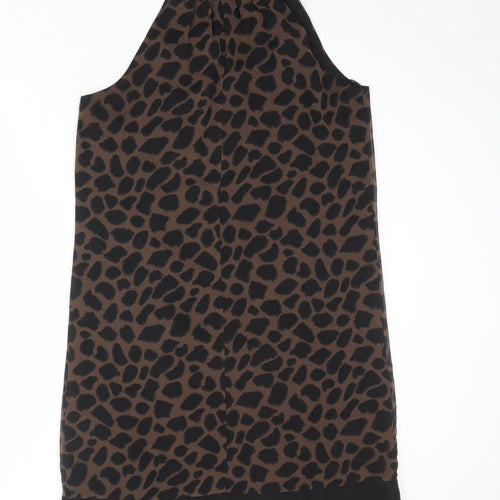 Marks and Spencer Womens Brown Animal Print Polyester A-Line Size 14 Halter Button - Cheetah Pattern