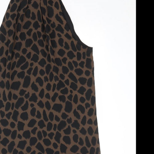 Marks and Spencer Womens Brown Animal Print Polyester A-Line Size 14 Halter Button - Cheetah Pattern