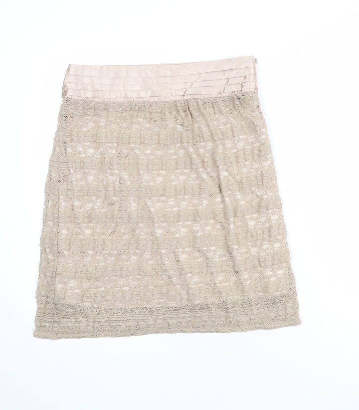 Romy Womens Beige Geometric Polyester A-Line Skirt Size S Zip