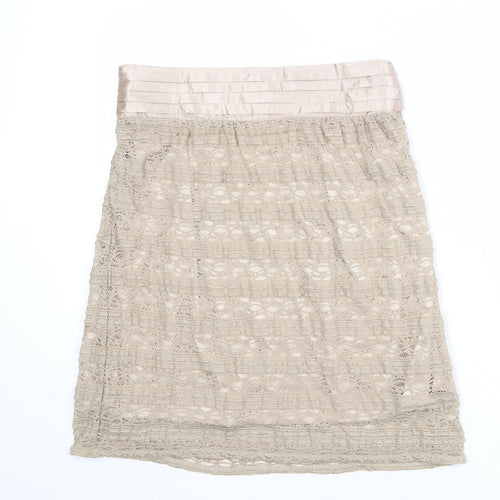 Romy Womens Beige Geometric Polyester A-Line Skirt Size S Zip