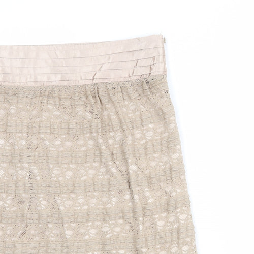 Romy Womens Beige Geometric Polyester A-Line Skirt Size S Zip