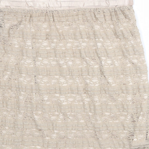 Romy Womens Beige Geometric Polyester A-Line Skirt Size S Zip