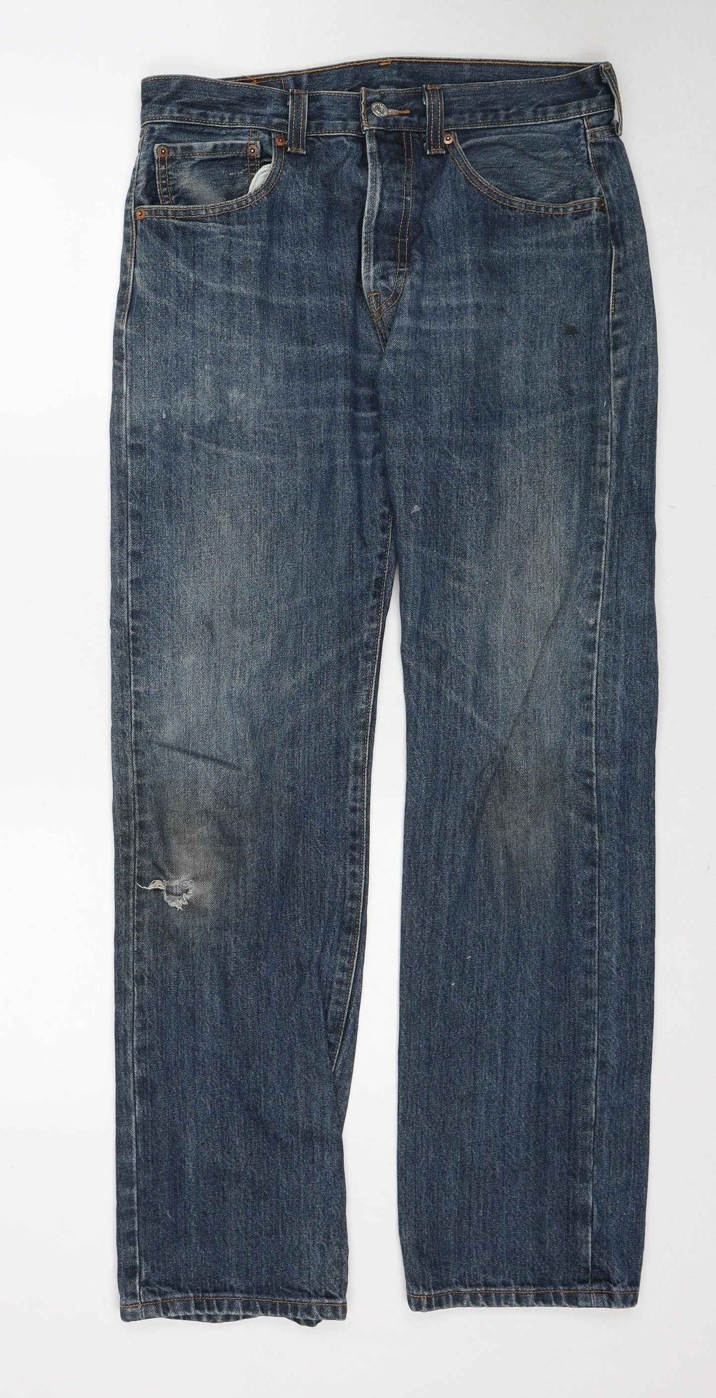 Levi's Mens Blue Cotton Straight Jeans Size 32 in L32 in Regular Button