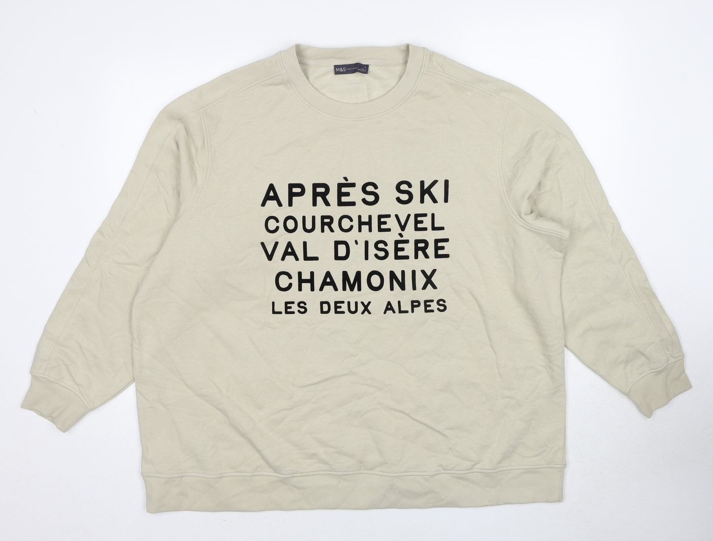 Marks and Spencer Mens Beige Cotton Pullover Sweatshirt Size XL