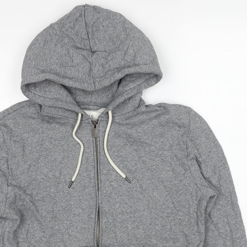 Marks and Spencer Mens Grey Cotton Full Zip Hoodie Size S