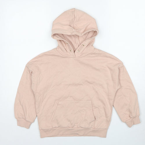 Marks and Spencer Girls Pink Cotton Pullover Hoodie Size 8-9 Years Pullover