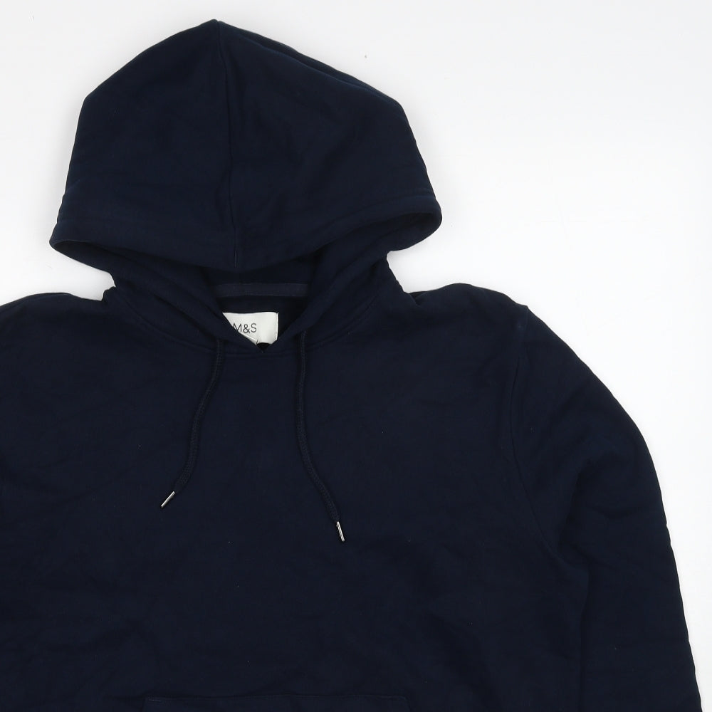 Marks and Spencer Mens Blue Cotton Pullover Hoodie Size M