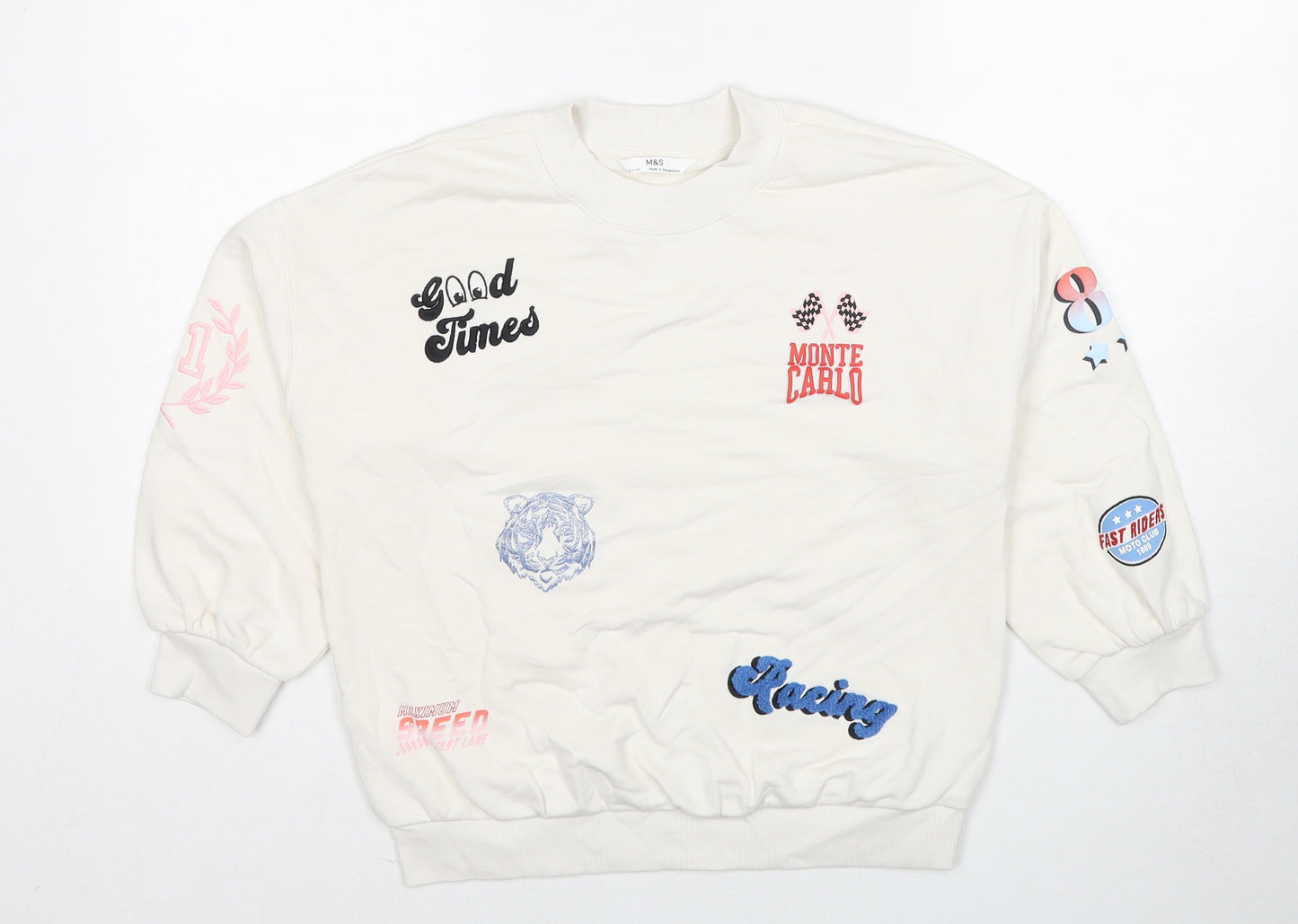 Marks and Spencer Girls White Cotton Pullover Sweatshirt Size 9-10 Years Pullover - Slogan