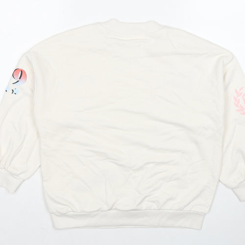Marks and Spencer Girls White Cotton Pullover Sweatshirt Size 9-10 Years Pullover - Slogan