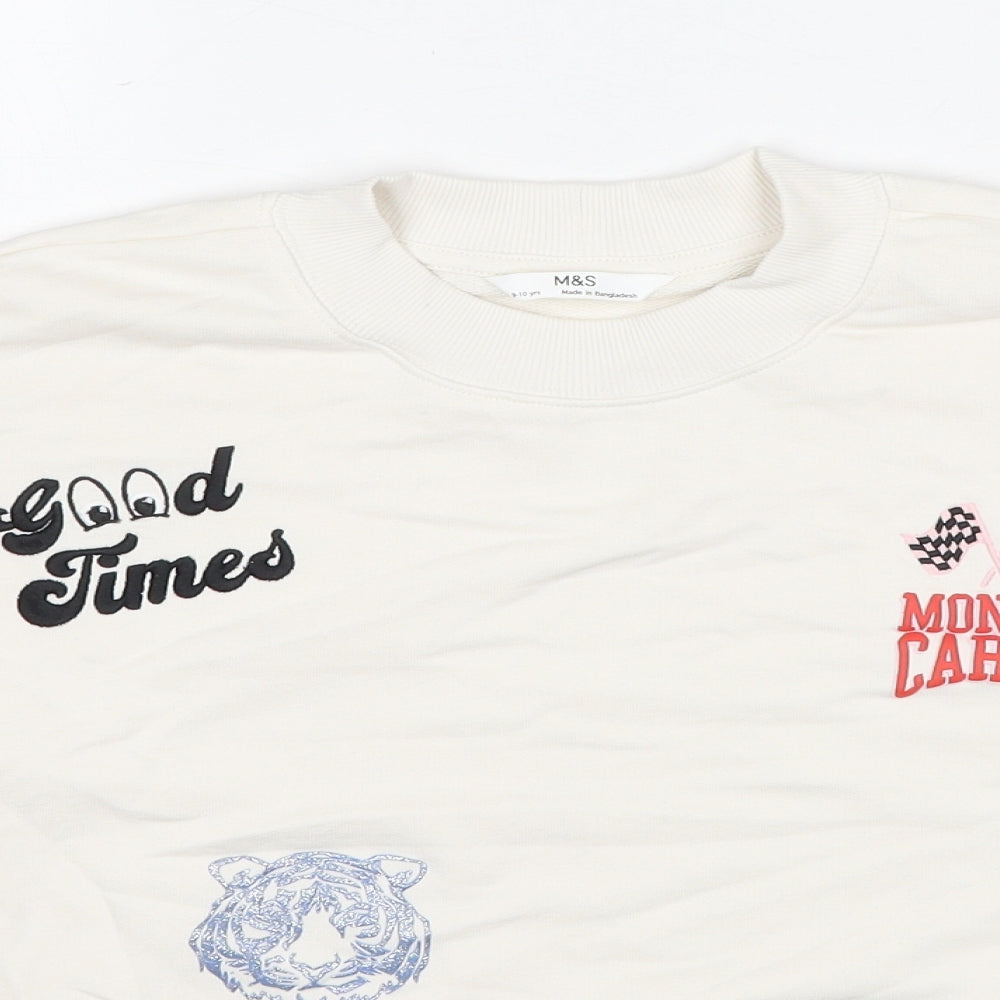 Marks and Spencer Girls White Cotton Pullover Sweatshirt Size 9-10 Years Pullover - Slogan