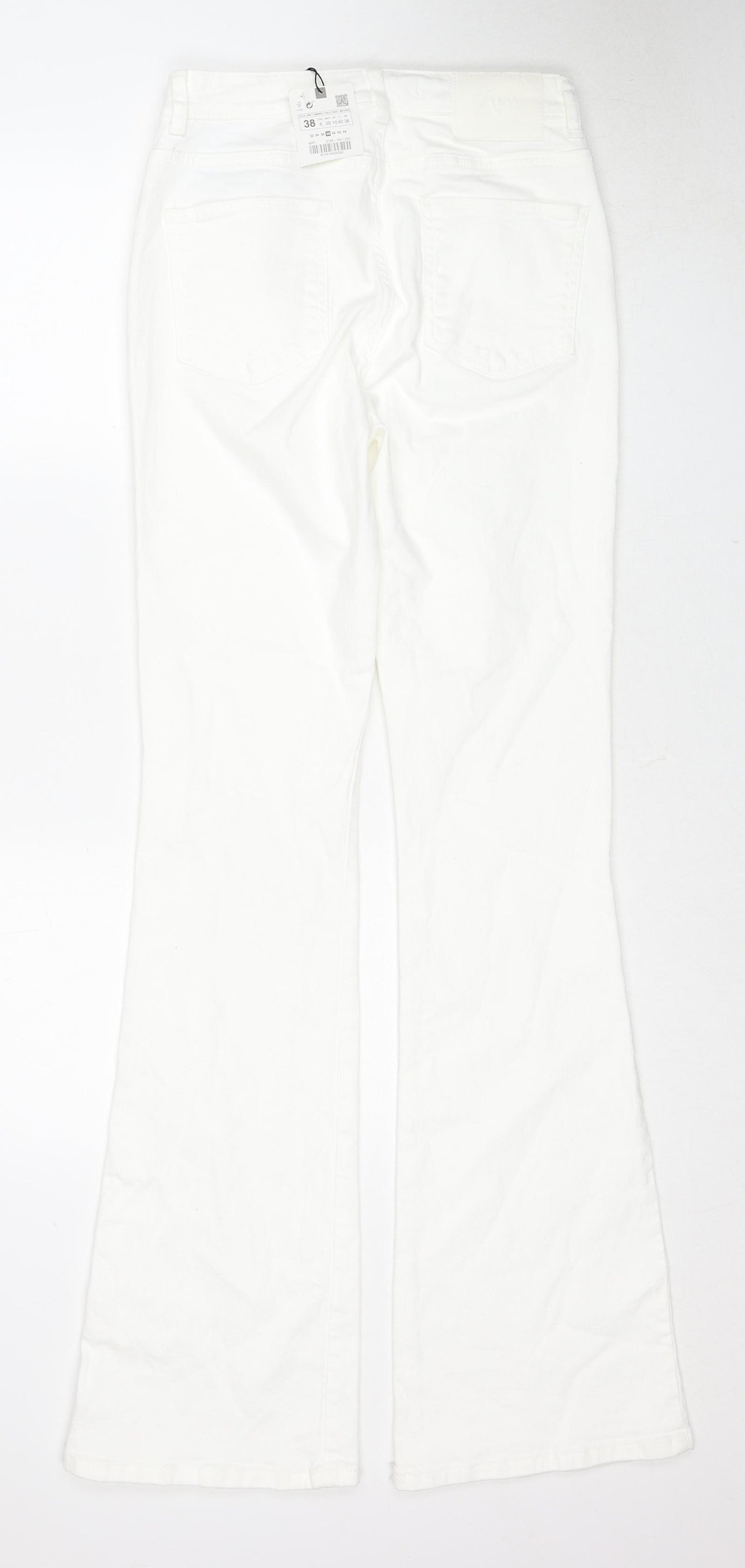 Zara Womens White Cotton Flared Jeans Size 10 Regular Zip