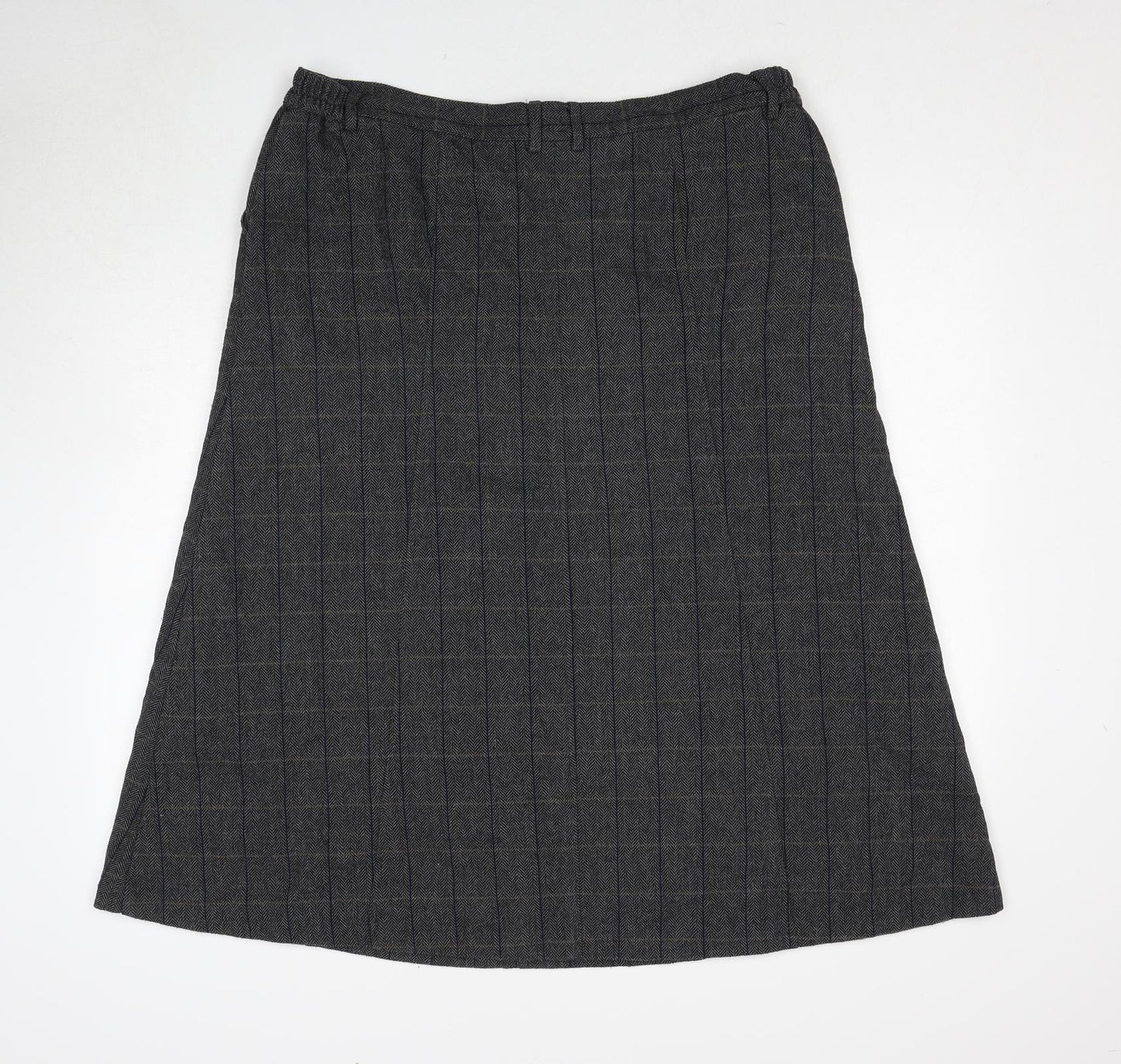 Cotton Traders Womens Grey Herringbone Polyester A-Line Skirt Size 18 Zip