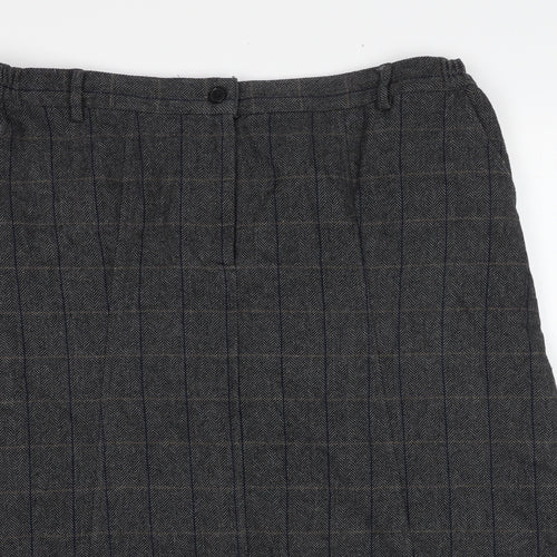 Cotton Traders Womens Grey Herringbone Polyester A-Line Skirt Size 18 Zip
