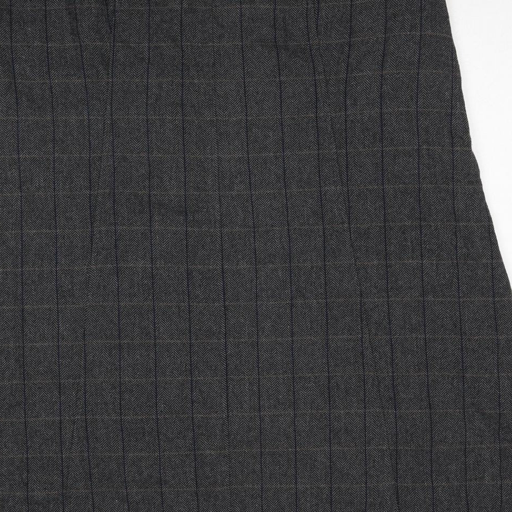 Cotton Traders Womens Grey Herringbone Polyester A-Line Skirt Size 18 Zip