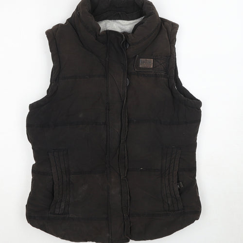 Superdry Womens Black Quilted Waistcoat Size M Zip