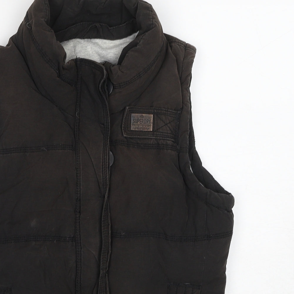 Superdry Womens Black Quilted Waistcoat Size M Zip