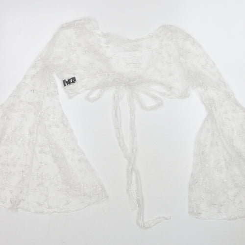 Cider Womens White Polyester Wrap Blouse Size S V-Neck - Cropped