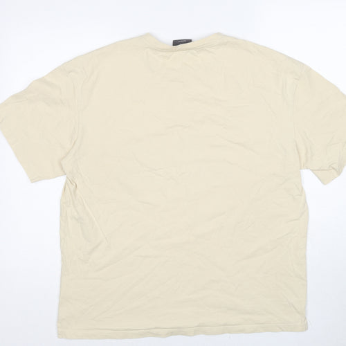 H&M Mens Beige Cotton T-Shirt Size M Round Neck - Instantanes Photo