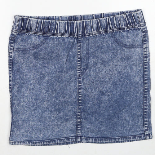 H&M Womens Blue Cotton A-Line Skirt Size 14