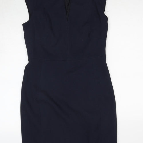 Mango Womens Blue Polyester Pencil Dress Size L V-Neck Zip - Cap Sleeve