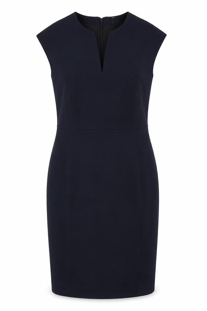 Mango Womens Blue Polyester Pencil Dress Size L V-Neck Zip - Cap Sleeve