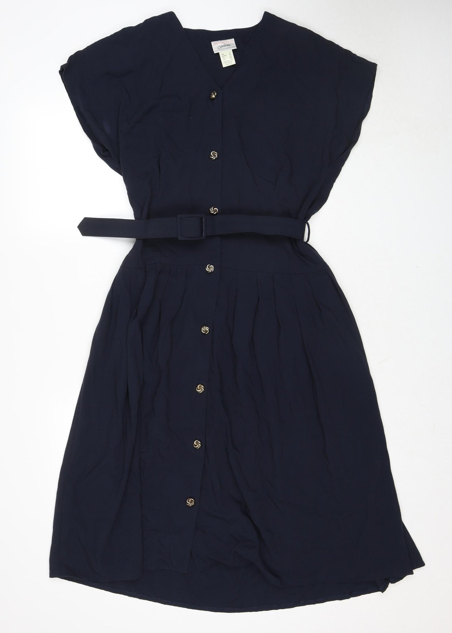 Classics Womens Blue Polyester A-Line Size 14 V-Neck Button