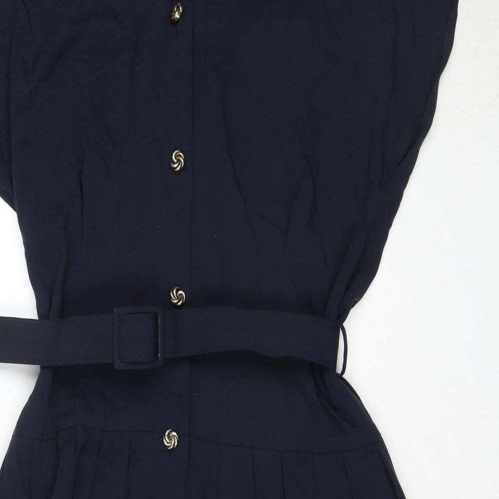 Classics Womens Blue Polyester A-Line Size 14 V-Neck Button